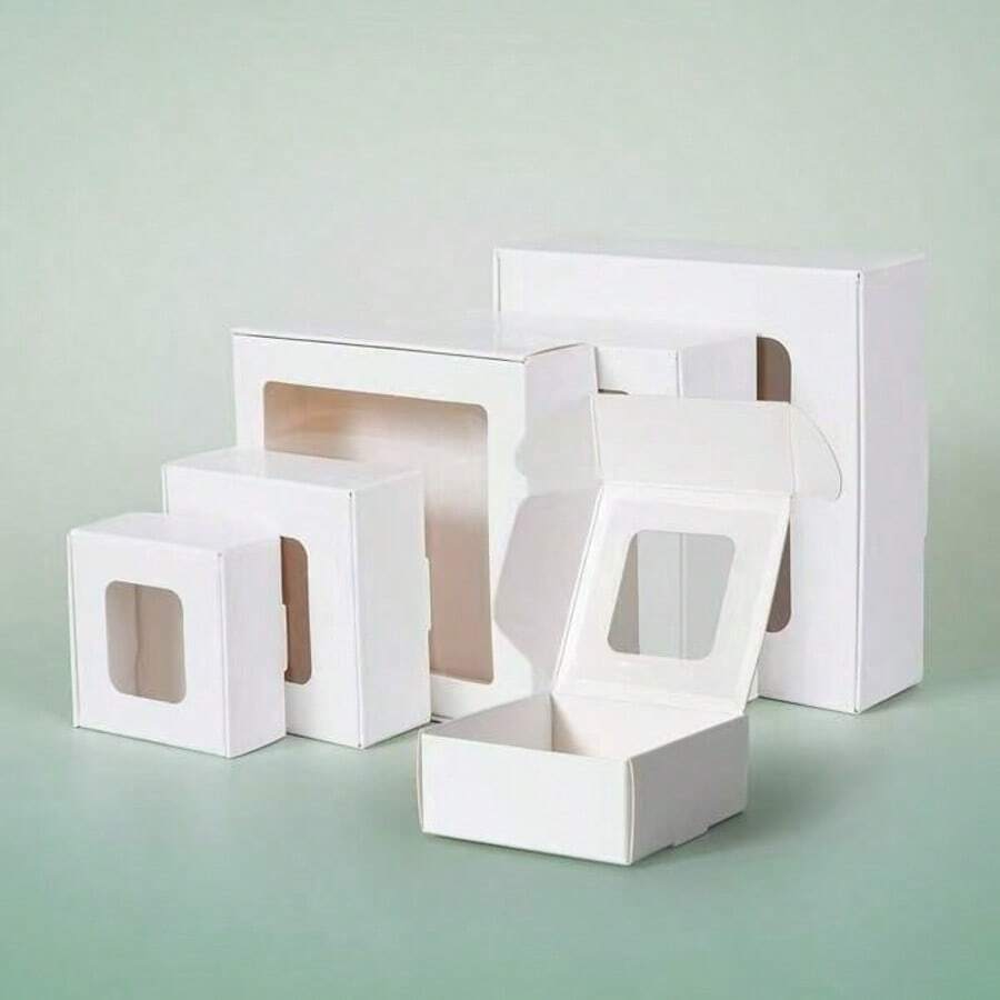 48/36/24/12/2pcs White Small Gift Boxes With Transparent Window, Jewelry, Soap, Candy Boxes, Handmade Crafts Packaging, Flat Bulk Pack, Suitable For Gifts, Crafts, Weddings, Parties, Bridal Showers, Brides, Wedding Decor, Birthday Decor - White - View 1