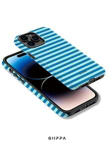 GIIPPA 1件淺藍色橫條紋圖案設計手機殼，適用於Phone 17 Pro Max，相容於Phone 16 Pro Max、15 Pro Max、14 Pro Max，韓式高端時尚趣味手機殼，相容於11/12/13/14/15/16 Pro Max Plus，優雅設計男女皆宜，聖誕節、情人節、復活節、婚禮季與生日送女友的完美禮物 - 淺藍色 - 查看 3