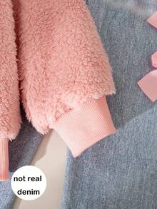 Setelan Kasual Anak Perempuan: Sweatshirt Lengan Panjang dan Celana Panjang Lurus Bahan Fleece Dua Sisi dengan Desain Pita 3D, Musim Gugur/Dingin - Berwarna merah muda - View 6