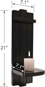 Yorkmills Sconces Set Of 2, Large Rustic Candle Holder, Home Decor - Black Wall Art, Floating Candle Sconce Shelf For Living Room, Dining Room - ColorA - View 2