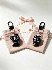1PC Resin Black Cat Keychain, Cute Cartoon Big Eyes Pendant For Purse Backpack, Adorable Kitty Bag Charm, Student Friend Gift - Multicolor - View 3