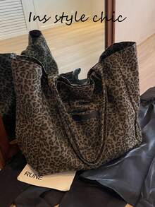 Fashionable Leopard Print Shopper Bag, Minimalist Large Tote Bag Versatile Women's Bag For Daily Commute, Weekend Trips And Leisure Activities - Coffee - View 4