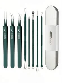 11/9/4/3/2/1pc Perlengkapan Alat Komedo dan Jerawat dengan Kotak Penyimpanan Portabel, Pinset Stainless Steel, Alat Ekstraksi Jerawat dan Noda untuk Perawatan Wajah. Tersedia Berbagai Pilihan Warna, Jumlah, dan Spesifikasi. - A - View 26