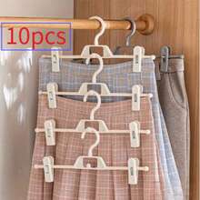 5/10pcs Plastic Pants Hangers With Anti-Slip Clips, Connectable - Multi-Function Pants And Skirts Holder - 360° Rotating Hook With Adjustable Clips - Back To School Promotion - White - View 12