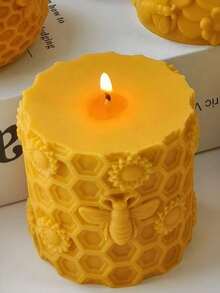 1pc Silicone Bee & Flower Embossed Honeycomb Cylinder Mold, DIY Aromatherapy Candle Plaster Decor Craft Gift Making Mold, Insect Theme Round Mold - A-White - View 3