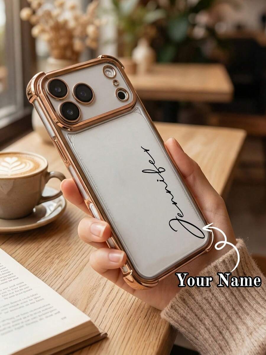 客製化姓名手機殼，相容 iPhone 17 Pro Max 17 Air，透明防震電鍍鏡頭膜相機保護，壓克力 + TPU 緩衝保護殼，相容 iPhone 17 Pro Max，適合聖誕節