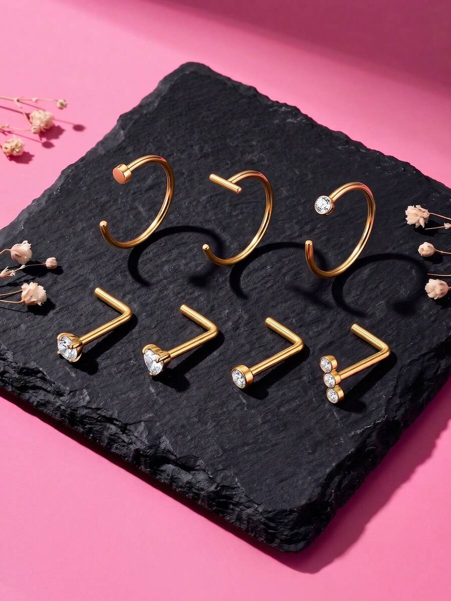 10pcs 14K Gold Filled Nose Ring Studs 20G Nose Studs,Stainless Steel ...