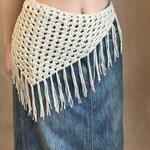 1pc Bohemian Style Tassel Decor Belt, Can Be Used As Scarf Or Shawl, Hand-Woven Hemp Rope Belt, Niche Design, Versatile Accessory - Multicolor - View 11