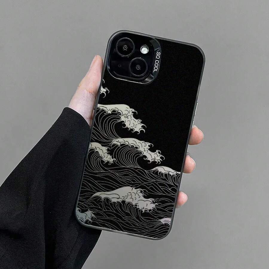 Laser Phone Case For IPhone 16 15 14 Pro Max Plus 13 Mini 12 11 Pro Max Fashion Great Black Wave Shockproof Protective Covers - CH-Black LKHL 1 - 查看 1