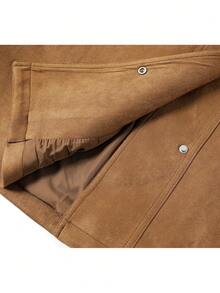 Korean Style Versatile Slimming Motorcycle Coat Solid Color Button Jacket For Daily, College, Travel, Autumn/Winter - Coffee Brown - View 5