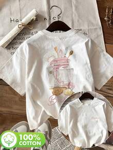 Graphic Print Short Sleeve Crew Neck Tee For Ladies, Versatile Spring Summer Casual Outfit - 白色 - 查看 4