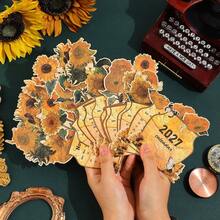 12pcs 2027 Floral Desktop Calendar, Van Gogh Oil Painting Vertical Planner, With Base And Card Slot, Home Office Decor, Ideal New Year And Birthday Gift - Single Piece - View 3