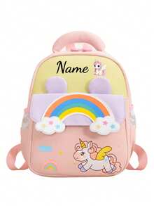 1pc Mini Back To School Personalized Customized Fashionable Cute Cartoon Rainbow, Unicorn, Astronaut Theme Backpack, Zipper Closure Nylon Material, Adjustable Shoulder Straps, Handheld, Suitable For School, Shopping, Outdoor Travel, Daily Use. Birthday Gift. - Multicolor - View 22