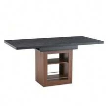 Extendable Dining Table With Leaf, Black Wood-Effect Top, Walnut-Colored Legs, Approx. 130-160 Cm Long, Table Only (Chairs Not Included) - 黑色 - 查看 10