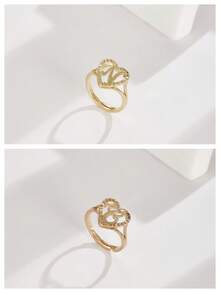 2pcs Hollow Heart Letter Rings, American Luxury Style Adjustable Versatile Stackable Accessories, Couple/BFF Matching Finger Rings - SJZ-086-c-n - View 2