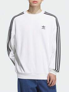 adidas originals OVERSIZE CREW 舒適柔軟運動寬鬆圓領衛衣 男款 白色 - 白色/黑色 - 查看 1