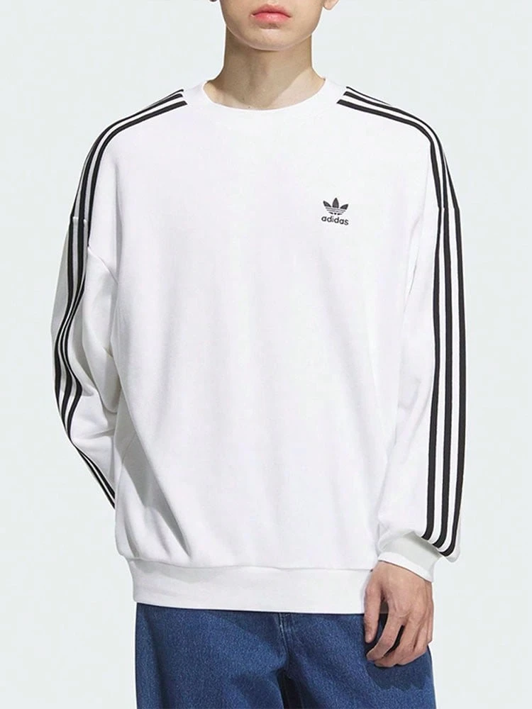 adidas originals OVERSIZE CREW 舒適柔軟運動寬鬆圓領衛衣 男款 白色 - 白色/黑色 - 查看 1