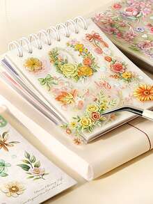 1 Book 20 Sheets Fresh Floral Die-Cut Sticker Book For Planner DIY Collage Decoration Scrapbook Photo Album - Iridescent Floral Painting - View 6