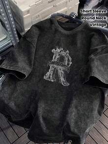 [24h Versand aus DE/FR/ES] Herren 100% Baumwolle Schwarzes Vintage-Washed Rundhals-T-Shirt, Locker geschnittenes Kurzarm-Sommer-Freizeit-Oberteil, Weich und atmungsaktiv für den täglichen Layering-Look, Stoff o - A - Übersicht 7