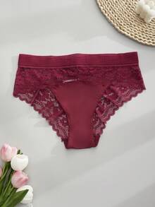 Rosiemei 1PC Plus Size Women's Burgundy Sexy Lace Lingerie Summer Panties - Burgundy - View 3