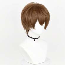 Short Straight Synthetic Wigs With Bangs Anime Game Cosplay Fluffy Daily Wig Heat Resistant For Party - Brown - View 4
