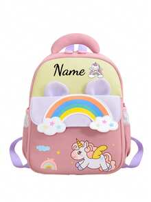 1pc Mini Back To School Personalized Customized Fashionable Cute Cartoon Rainbow, Unicorn, Astronaut Theme Backpack, Zipper Closure Nylon Material, Adjustable Shoulder Straps, Handheld, Suitable For School, Shopping, Outdoor Travel, Daily Use. Birthday Gift. - Multicolor - View 23
