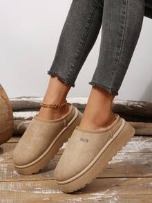Maillard Style Thick Sole Snow Slippers Women's Thermal Lined Warm Slippers Backless Slouchy Outdoor Wear - Light Grey - View 5