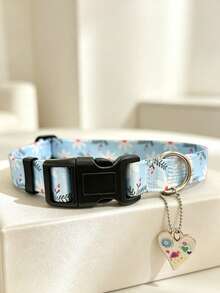 1件可調節軟質寵物項圈附扣環，舒適頸帶，適合小型、中型與大型犬，可愛花卉印花項圈附心形吊飾裝飾 - 彩色 - 查看 13