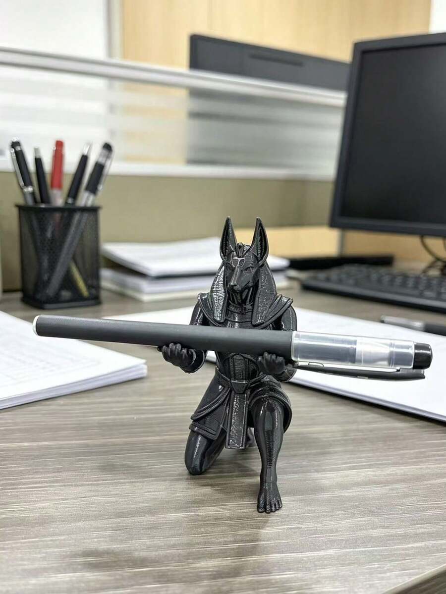 Ancient Egyptian Anubis Themed Creative Pen Holder | Desktop Decor/Storage Dual-Use Jackal Head God Design | Suitable For Study/Office/Student Dormitory Ancient Themed Decorative Gift - Ancient Egyptian Anubis Themed Creative Pen Holder - View 1
