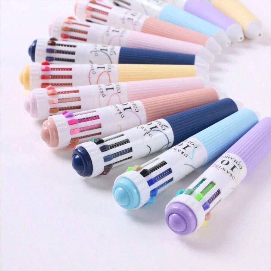 60/120 Colors Press-Type Multi-Color Ballpoint Pen Of 10-In-1 Colorful Ballpoint Pens - Press Smooth Rollerball Pen, Bullet Tip Ideal For Students And Prize Gifts - Sets - View 1