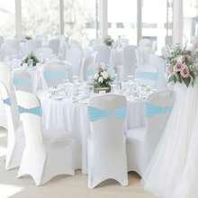 10pcs Bow Chair Bands With Round Buckle Elastic Chair Covers, Hallway Wedding Chair Back Decoration, Suitable For Birthday Party, Hotel Hospitality Event, Reception Ceremony, Banquet, Photography Prop Decoration - Baby Blue - View 2
