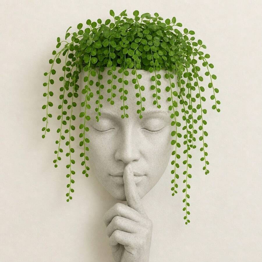 Wall-Mounted Face Planter, Unique Human Head Succulent Hanging Pot, Creative Plastic Wall Decor, Suitable For Indoor Plants, Abstract "Shh" Design, Suitable For Living Room, Bedroom And Office - A - View 1