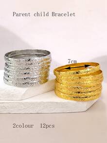 6pcs Cross-Border Fashion Hot-Selling Gold-Plated New Unique Design Engraved Flower Layered Bracelets - Multicolor - View 8
