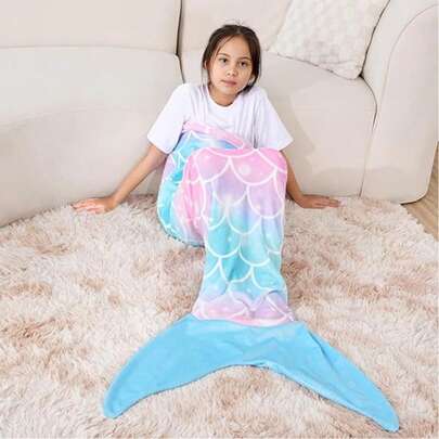 Wearable Mermaid Tail Blanket, Galaxy Deep Blue Purple Gradient Fish Scale Star Pattern Flannel Throw, Super Soft Comfortable All-Season Mermaid Style Wrap, Dreamy Birthday Christmas Gift For Lovers