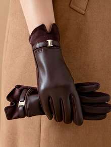 1 Pair Elegant Solid Color Casual PU Rivet Women's Gloves, Mature And Steady Style, Suitable For Outdoor Sports And Leisure, Ideal For Autumn And Winter - Brown - View 5