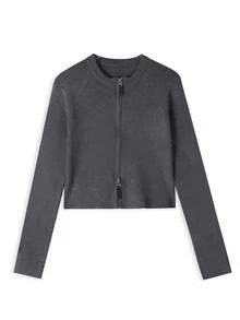 Cardigan Lengan Panjang Longgar Leher Bulat Ritsleting Ganda Gaya Korea Terbaru Musim Gugur, Atasan Serbaguna untuk Wanita - Dark Grey - View 5