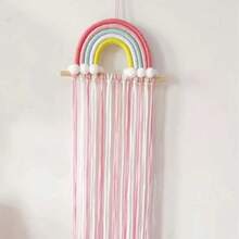 Woven Rainbow Hair Clip Wall Storage Decor, Tassel Hair Accessory Storage Rack, Girls Nursery Wall Hanging Bow Storage Rack - Multicolor - View 12