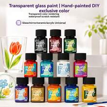 12 Colors 30ML Glass Paint Set, DIY Stained Glass Painting Kit For Glass Art, Hand-Painted Graffiti, Outline Drawing & Creative Decorative Painting, Waterproof Vibrant Pigment Paint For Crafts, Home Decor & Art Projects - Sets - View 3
