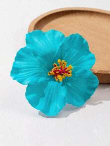 2pcs Turquoise Hawaiian Hibiscus Flower Hair Clips, Tropical Floral Hair Accessories, Suitable For Women And Girls Beach Vacation - Blue-green - View 5
