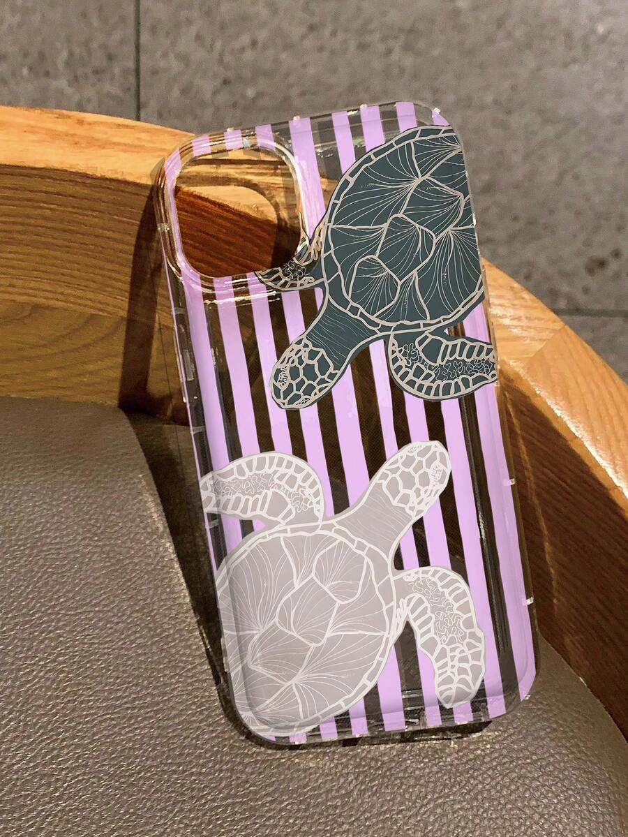 Light Purple Vertical Stripe Line Art Sea Turtle Print Clear Case Compatible With IPhone 11/17/17pro/13/14/15/15pro/15 Plus/15 Promax/16/16pro/16plus/16promax/17Air/13pro/14pro/17Promax/12promax/13promax/14promax/14plus&Compatible With Samsung Galaxy/A54 A14 A15 S23 S24 S24ultra S25 A07 A17 S26 A57 - Multicolor - View 1