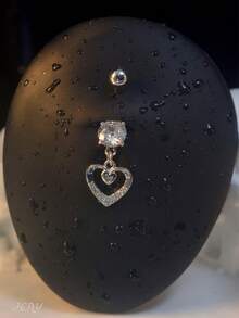 1pc Charming Style Stainless Steel Chain Nested Heart Paved Zirconia Dangle Piercing Jewelry For Women Daily Wear Gift Festival - Multicolor - View 6