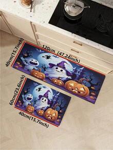 1/2pcs Halloween Kitchen Decor Rug, Cute Ghost Pumpkin Kitchen Rug And Mat, Non-Slip Washable Absorbent Kitchen Accessories Decor Mat - Multicolor - View 11