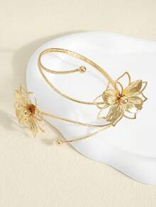 Brazalete minimalista con flor 3D - Dorado - Ver 4