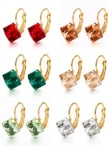 6 Pairs Mixed Color Crystal Combination Earrings Set - Diamond-set - View 5
