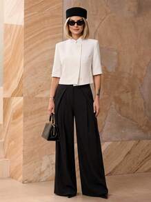 Women's Regular Fit Cropped Short Sleeve Blazer, Business, Graduation Ceremony Summer White - White - View 2