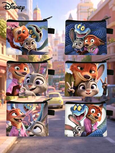 1PC Zootopia 2 Coin Purse, Cute Cartoon Characters Nick And Judy Coin Purse, Fashionable Minimalist Style Design, Zootopia Theme, Earphone Storage Bag | Multi-Functional Pendant Coin Purse Key Bag, Mini Storage Bag Zipper Small Wallet Coin Purse, Suitable For Daily Outings Travel, Handbag, Coin Purse, Cosmetic Storage Bag, Can Store Lipstick, Makeup Brushes, Skincare Products, Phone, Small Items, Home Gift, Holiday Multi-Functional Coin Purse, Valentine's Day, Birthday Gift, Holiday Party Gift, Ideal Gift