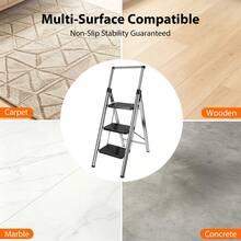Rigogo 3/4-Step Folding Step Stool Stainless Steel, Anti-Slip Portable Ladder With 150kg Load Capacity, Space-Saving For Kitchen Garage & DIY - 3-step - View 2