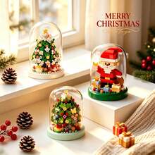 2 Styles Christmas Micro Particle Building Blocks DIY Assembly Ornament With Base And Transparent Dust-Proof Acrylic Cover, ABS Resin Educational Stress Relief Handmade Model, Desktop Entryway Atmosphere Decor, Halloween Christmas Birthday Party Gift Toy For Boys And Girls - Multicolor - View 4