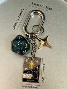 Tarot Card Dice Pentagram Keychain, Poker Card Halloween Vintage Phone Charm, Classic Multi-Sided Dice Star Keychain, Vintage Tarot Card Phone Bag Keychain, Multi-Functional Pendant Couple Bag Charm - Multicolor - View 8