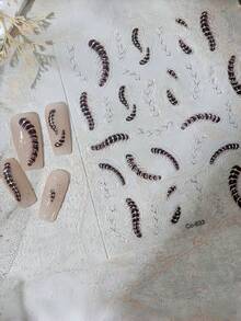 1pc 5D Horror Insect Nail Stickers, Mini Centipede Insect Silver Chain Pattern Nail Decals, Suitable For Fingertips, Minimalist Summer Nails, Perfect For Halloween Horror Party, Gothic Style Outfit And Holiday Nails - 彩色 - 查看 5